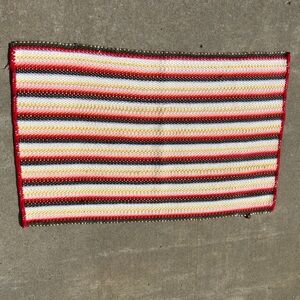 Vtg. Handmade Rag Rug Crocheted Edge, Reversible Floor Mat